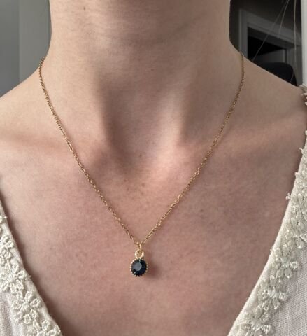 Minimal Minik Yuvarlak Lacivert Zirkon Taşlı Kolye | Kararmaz | Çelik | Gold