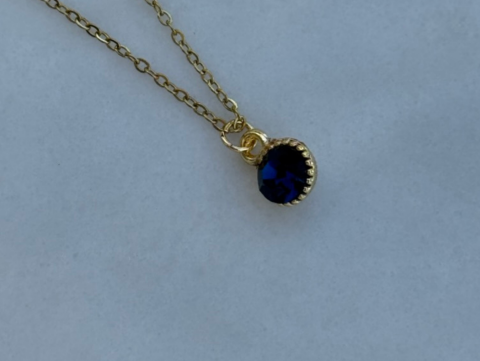 Minimal Minik Yuvarlak Lacivert Zirkon Taşlı Kolye | Kararmaz | Çelik | Gold