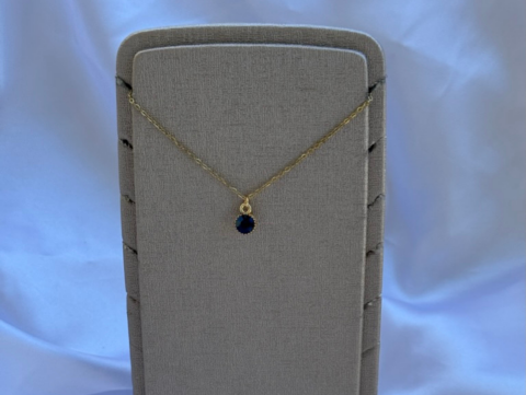 Minimal Minik Yuvarlak Lacivert Zirkon Taşlı Kolye | Kararmaz | Çelik | Gold