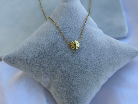 Minimal Minik Kibar Saplı Yonca Kolye | Kararmaz | Çelik | Gold