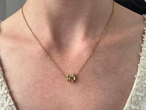 Minimal Minik Kibar Saplı Yonca Kolye | Kararmaz | Çelik | Gold