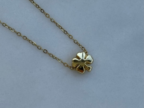 Minimal Minik Kibar Saplı Yonca Kolye | Kararmaz | Çelik | Gold