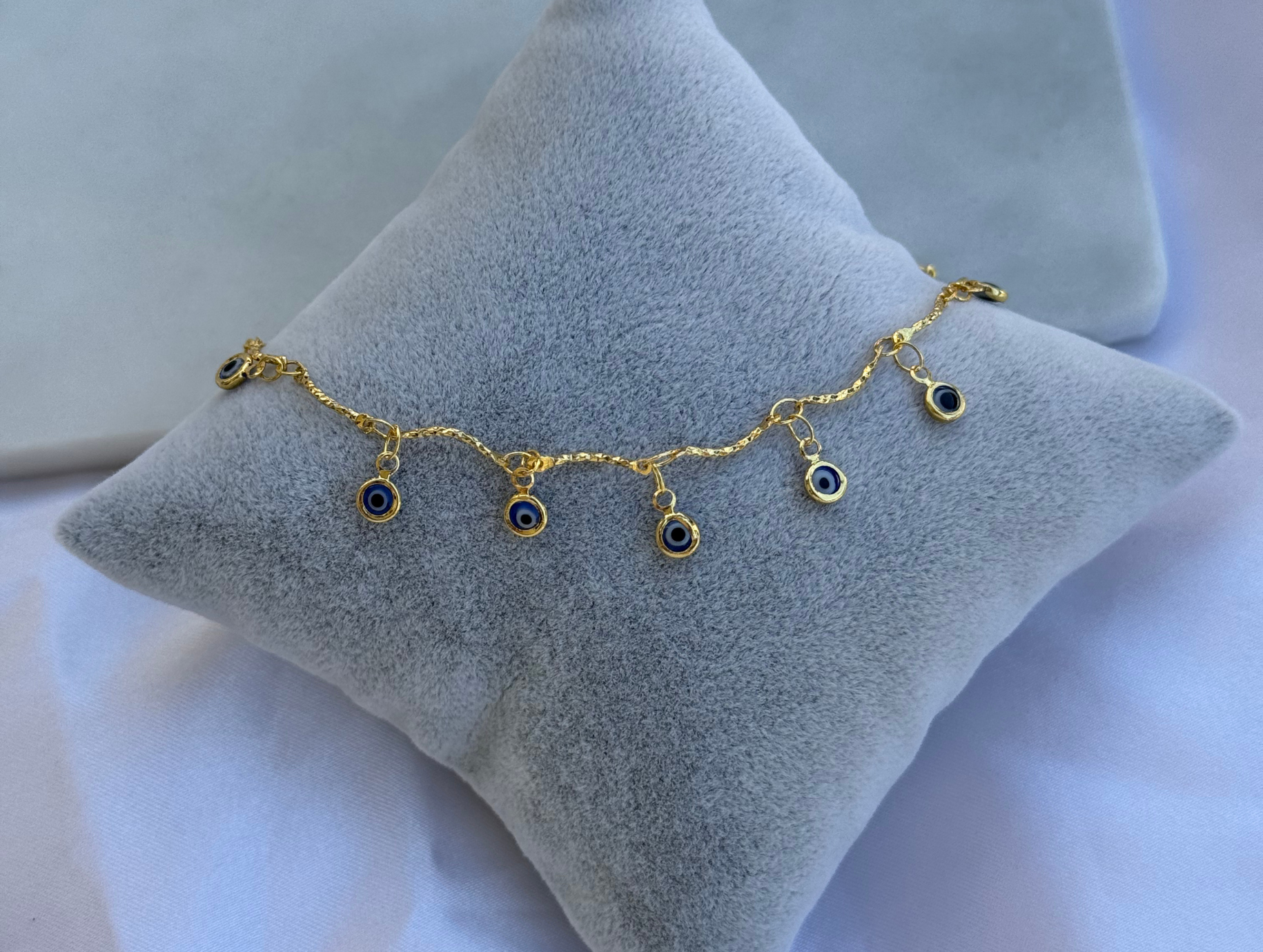 Minimal Minik Sallantı Nazar Boncuklu Halhal | Kararmaz | Çelik | Gold