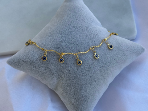 Minimal Minik Sallantı Nazar Boncuklu Halhal | Kararmaz | Çelik | Gold