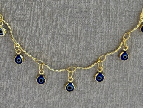 Minimal Minik Sallantı Nazar Boncuklu Halhal | Kararmaz | Çelik | Gold