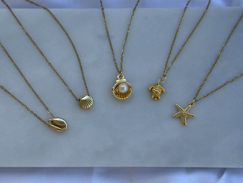 Minimal Minik Delikli Deniz Kabuğu Kolye | Kararmaz | Çelik | Gold